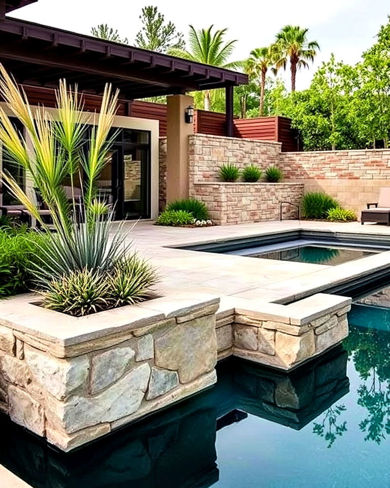 modern raised stone pool planters - 30 Pool Planter Ideas