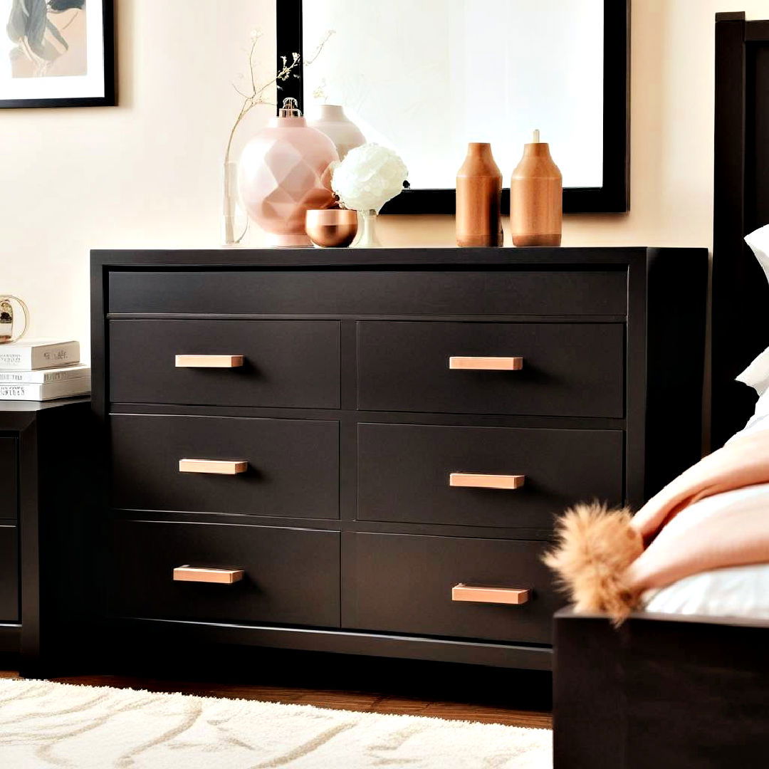 modern rose gold drawer pulls - 15 Rose Gold Bedroom Ideas