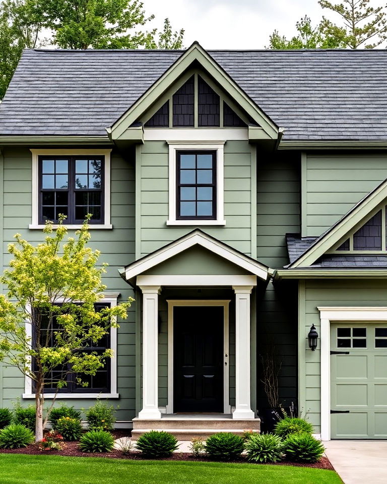 modern sage green and charcoal gray combo - 30 Sage Green House Exterior Ideas