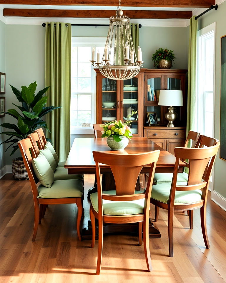 modern sage green chair cushions - 25 Sage Green Dining Room Ideas