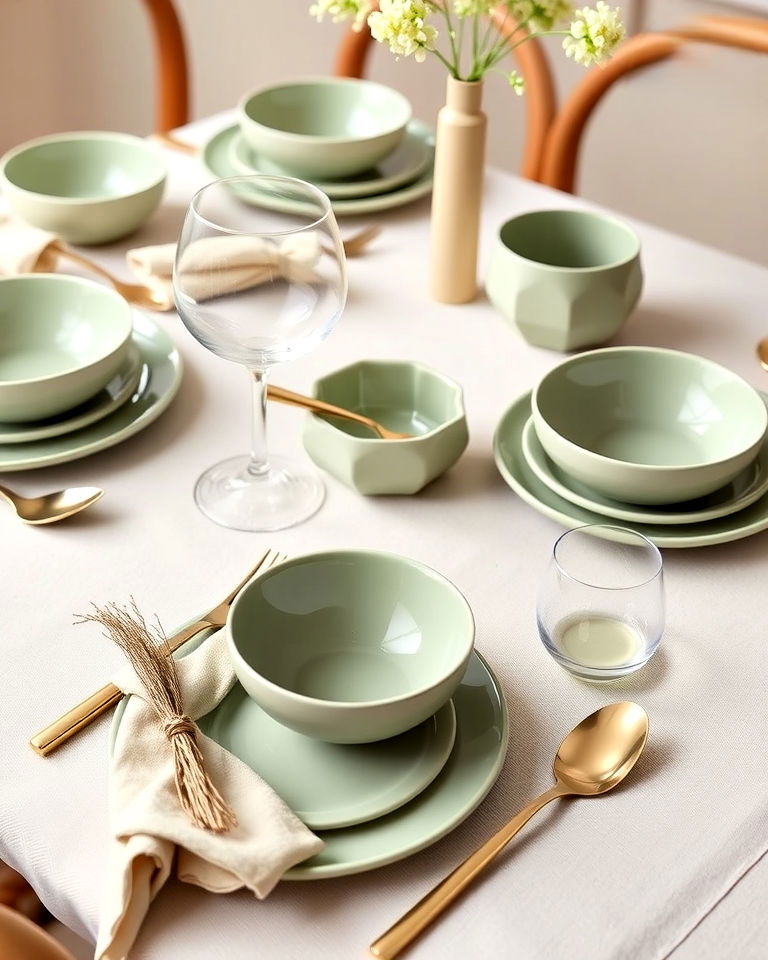 modern sage green dishware - 25 Sage Green Dining Room Ideas