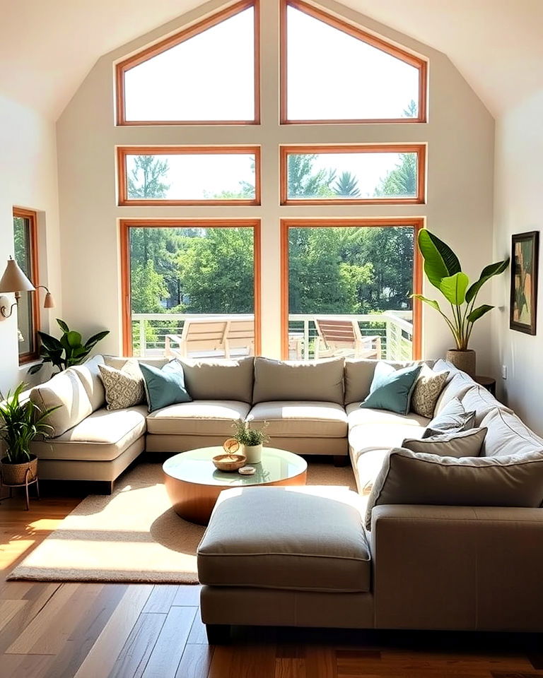 modern sectional in front of large window - 20 Couch in Front of Window Ideas