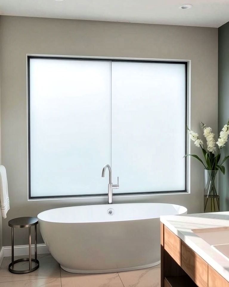 modern sliding glass panels with privacy tint - 30 Bathroom Window Treatment Ideas