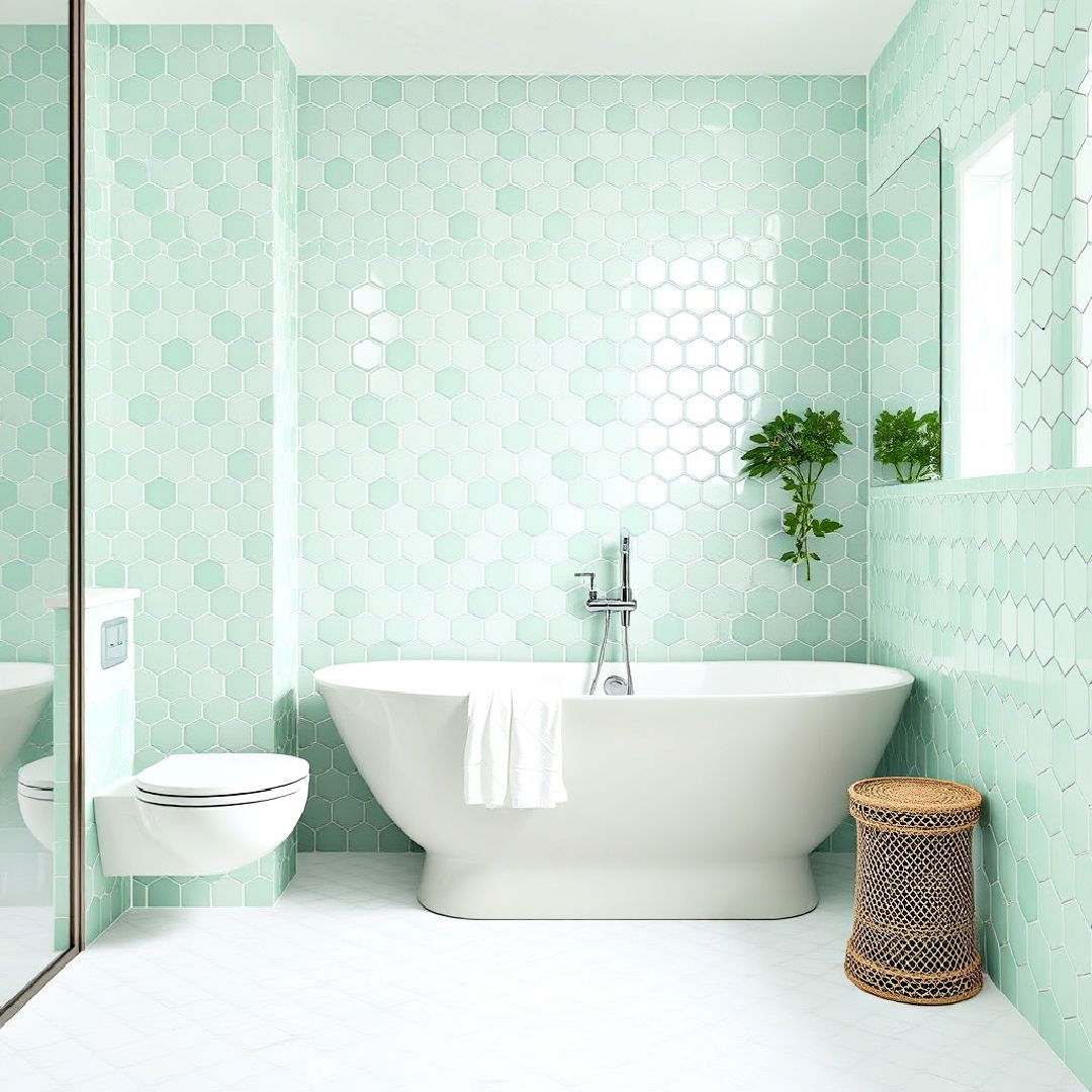 modern spearmint green hexagonal tiles - 25 Green Tile Bathroom Ideas