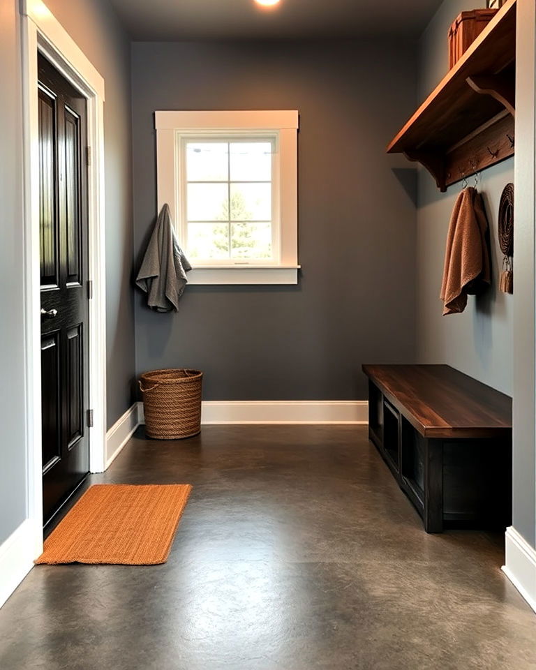 modern stained concrete flooring for mudroom - 15 Mudroom Floor Ideas