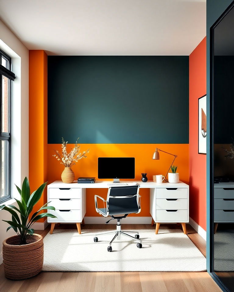 modern statement color block walls - 40 Modern Home Office Ideas