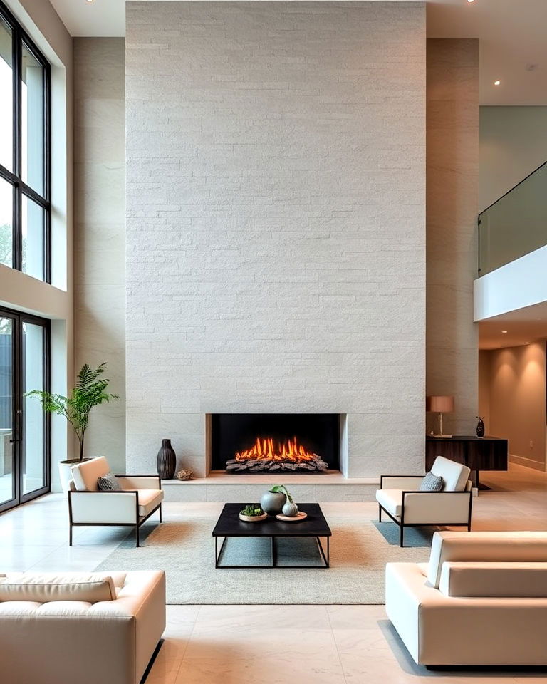 modern stone fireplace - 20 Floor-to-Ceiling Stone Fireplace Ideas
