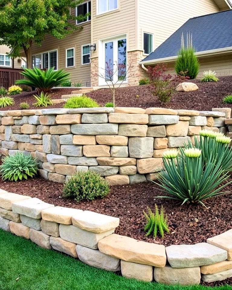 modern stone retaining wall - 30 Ranch House Landscaping Ideas