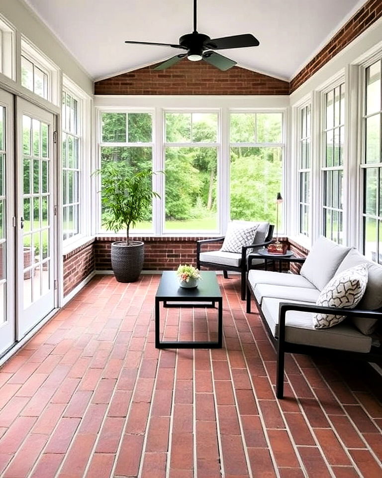 modern style thin brick pavers - 20 Brick Floor Sunroom Ideas