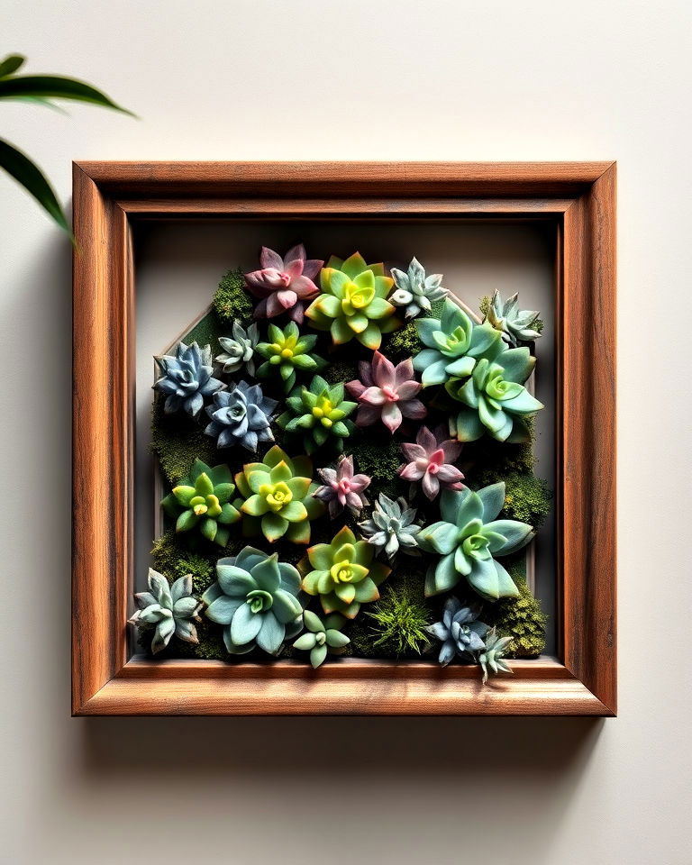modern succulent picture frame - 40 Vertical Garden Ideas