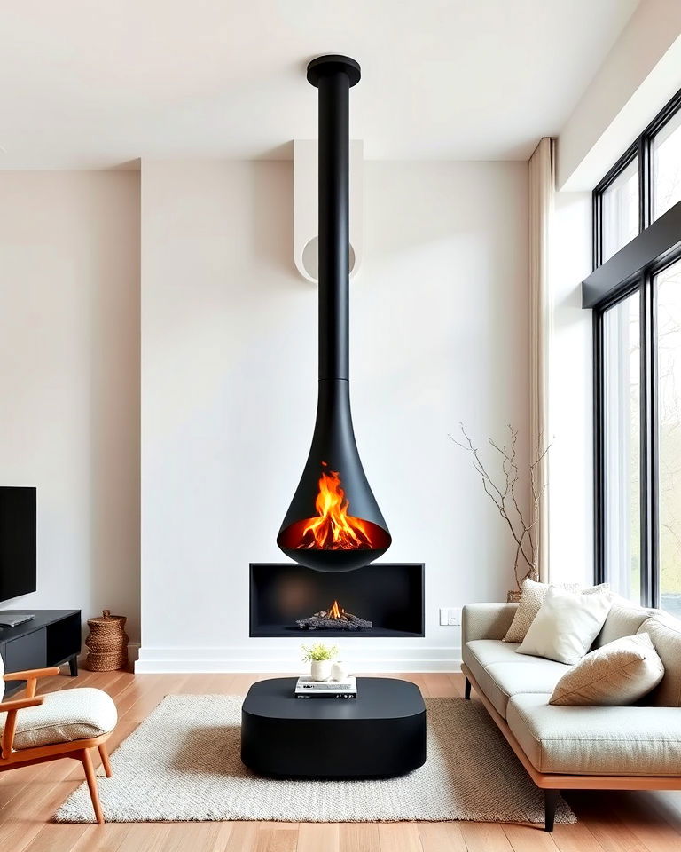 modern suspended hanging fireplace - 20 Scandinavian Fireplace Ideas