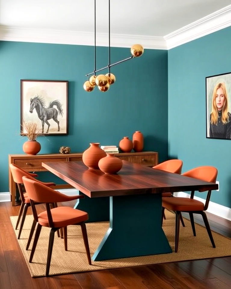 modern teal and terracotta dining room design - 20 Teal and Orange Color Scheme for Your Rooms