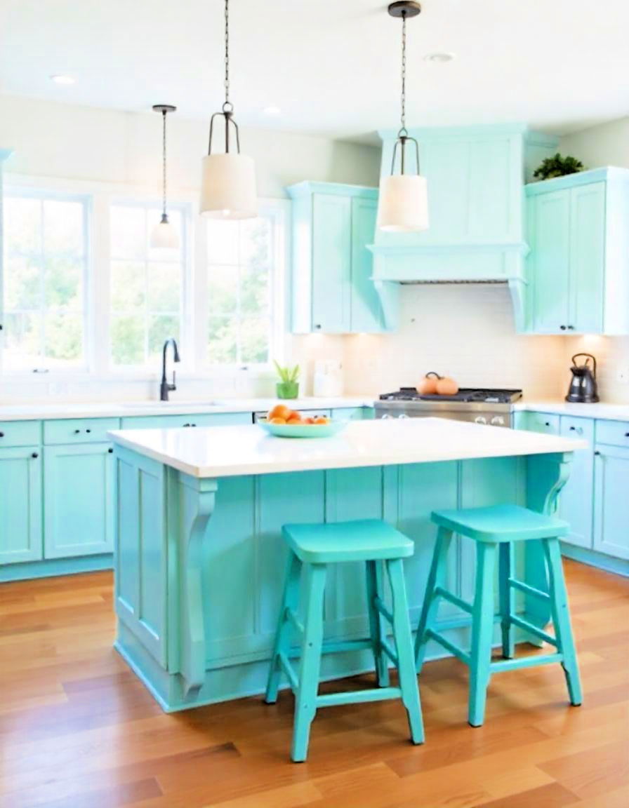 modern teal bar stools - 20 Teal Kitchen Ideas