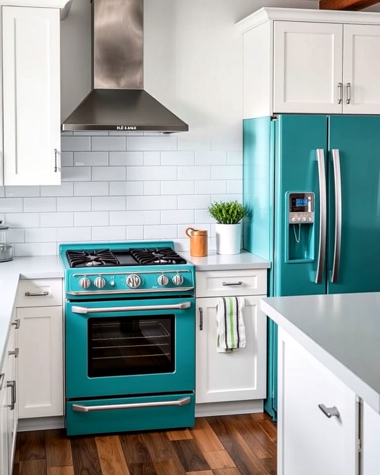modern teal kitchen appliances - 25 Kitchen With Colored Appliances Ideas