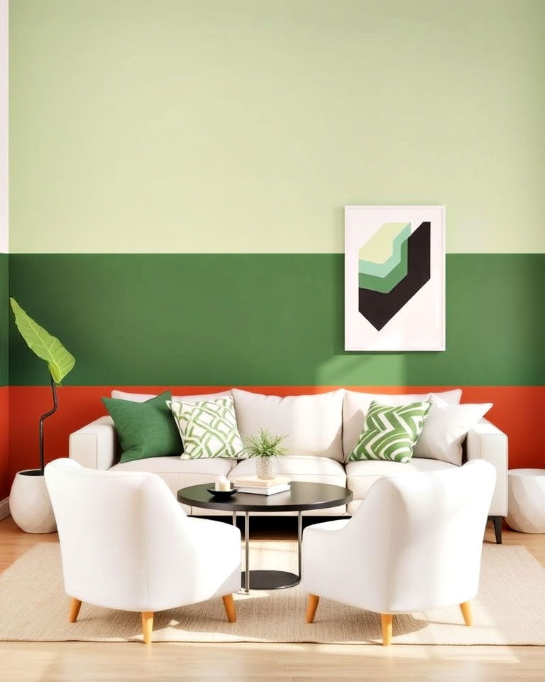 modern terracotta and green color blocked walls - 20 Green and Terracotta Living Room Ideas