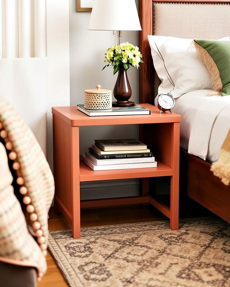 modern terracotta bedside table - 20 Terracotta Bedroom Ideas