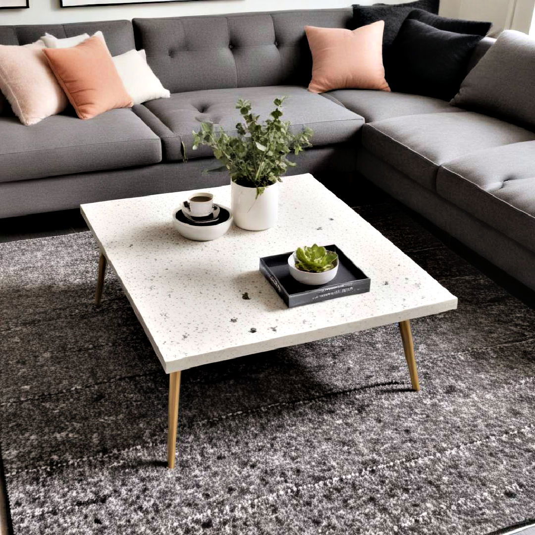 modern terrazzo coffee table - 30 Black and White Living Room Ideas