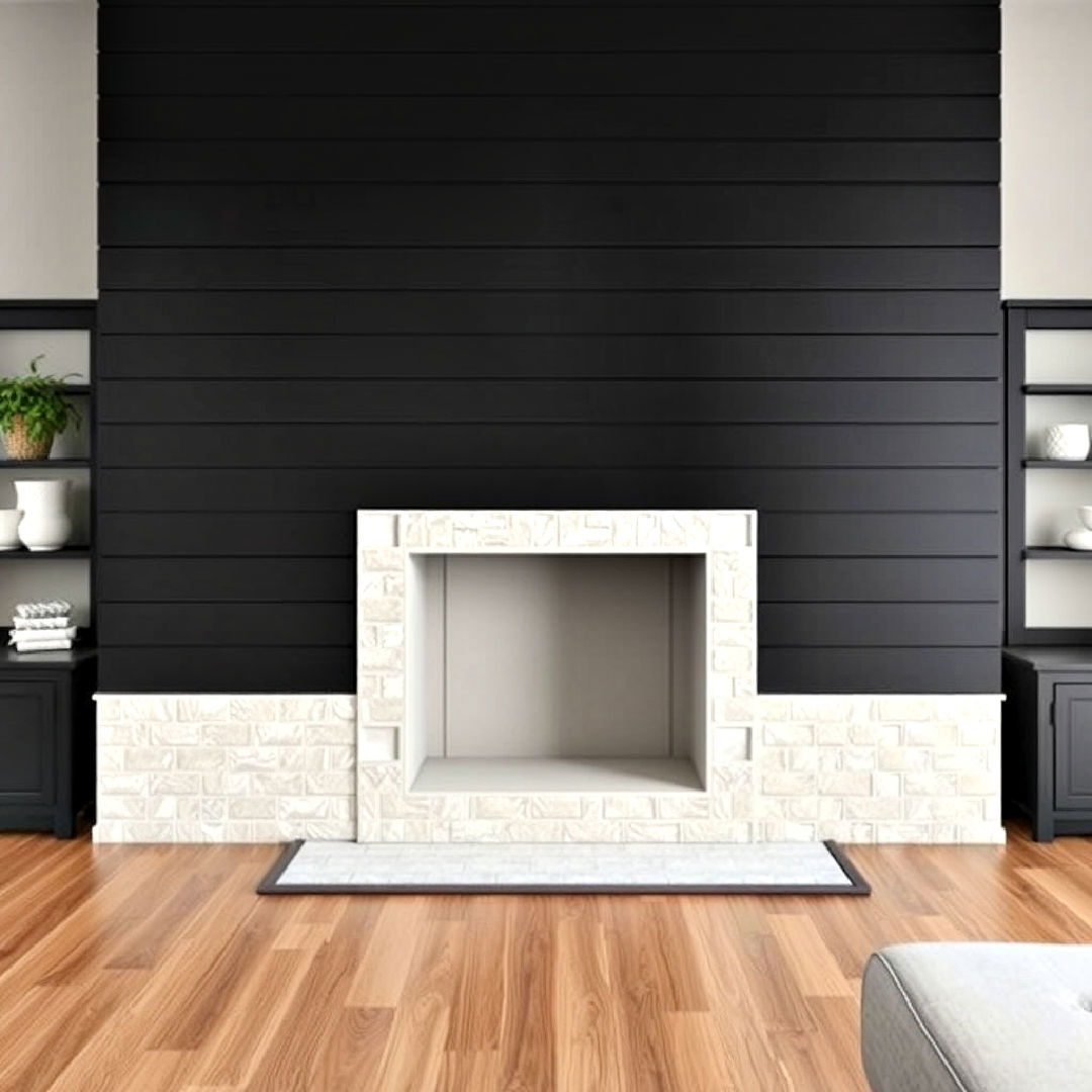 modern tile accents - 40 Black Shiplap Fireplace Ideas