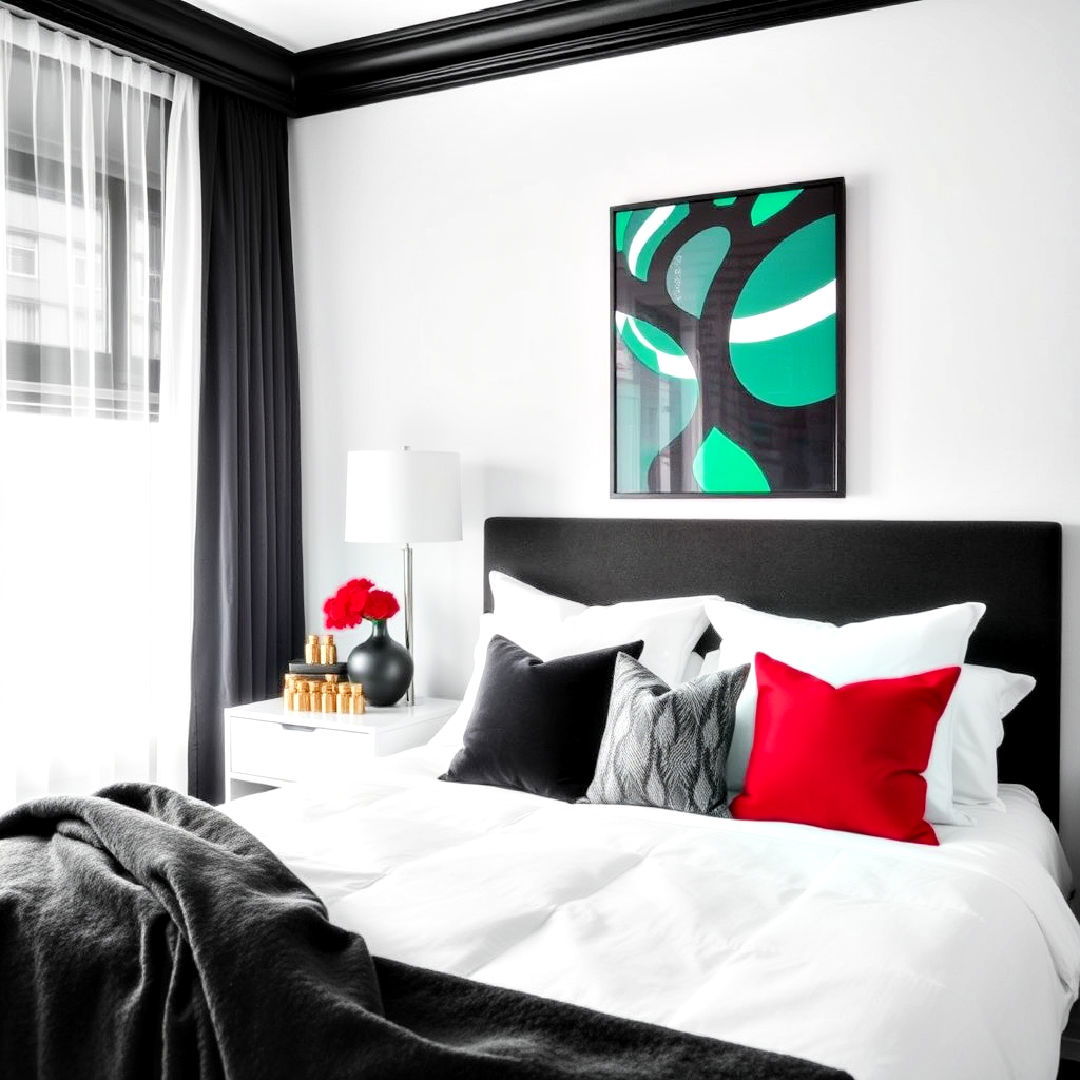 modern twist with bold colors - 40 Black and White Bedroom Ideas