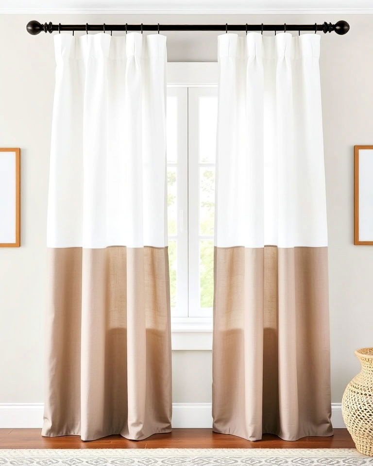 modern two tone curtains - 40 Farmhouse Window Treatment Ideas