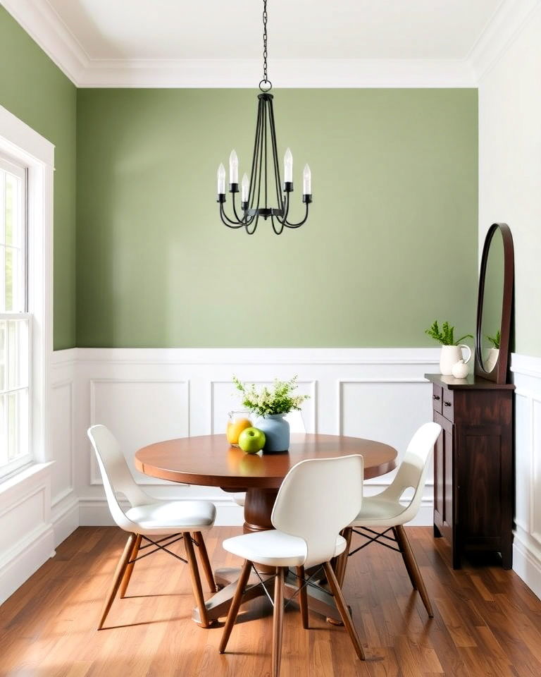 modern two tone walls with sage green - 25 Sage Green Dining Room Ideas