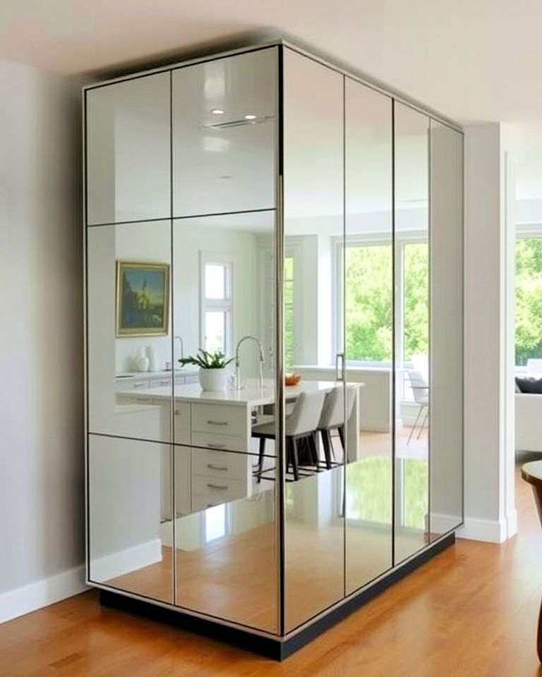 modern vibe glass and mirror combo - 20 Mirror in Kitchen Ideas