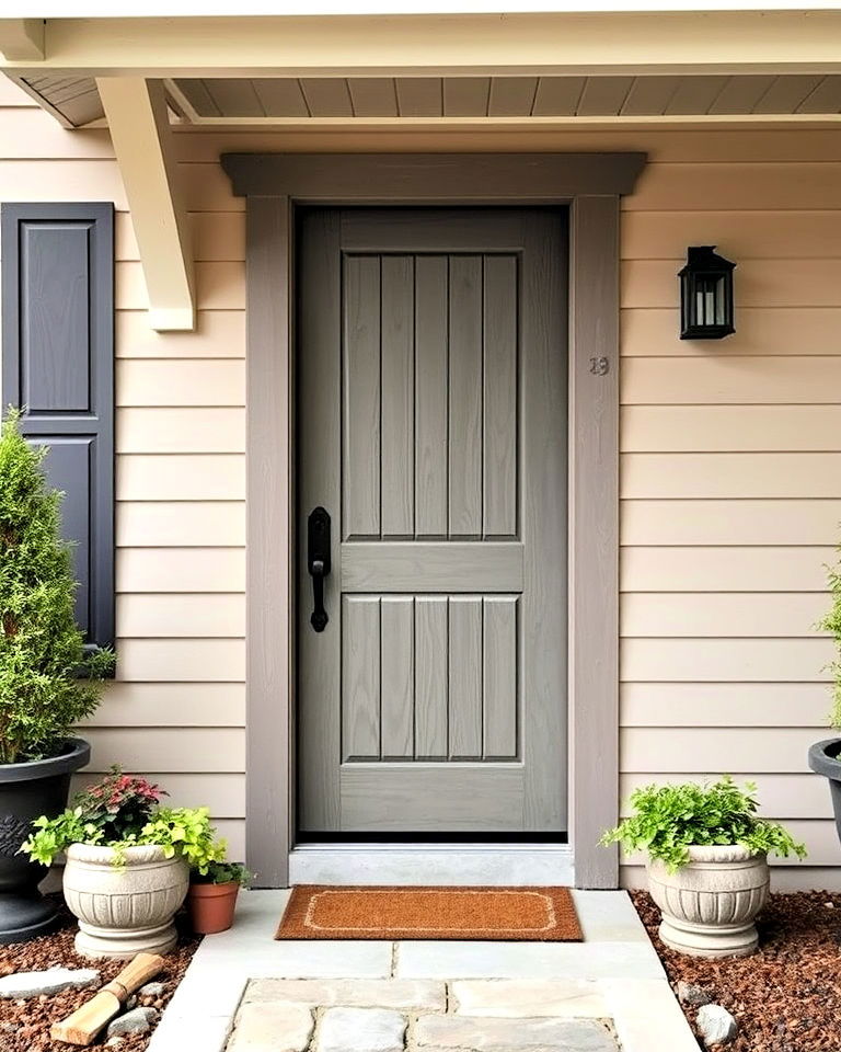 modern vibe weathered gray stain - 25 Stained Front Door Ideas