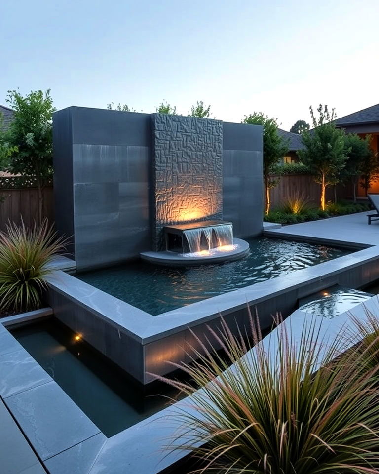 modern water feature for luxury landscape - 40 Luxury Landscaping Ideas