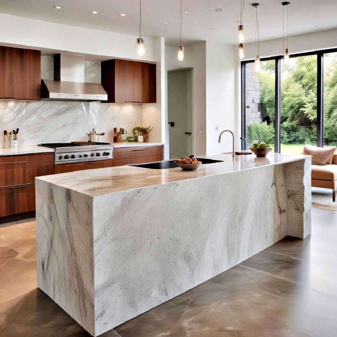 modern waterfall countertop - 40 Kitchen Island Ideas
