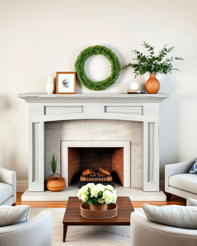 modern weathered gray wood mantel - 20 Wood Fireplace Mantel Ideas