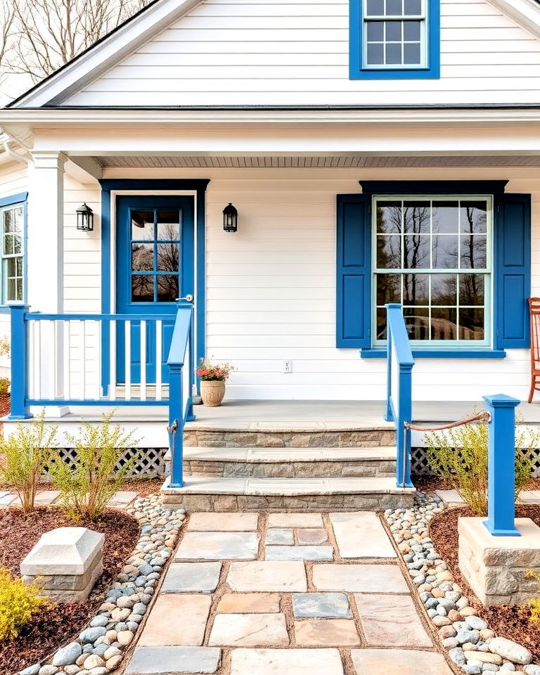 modern white house and denim blue trim - 20 White House With Blue Trim Design Ideas