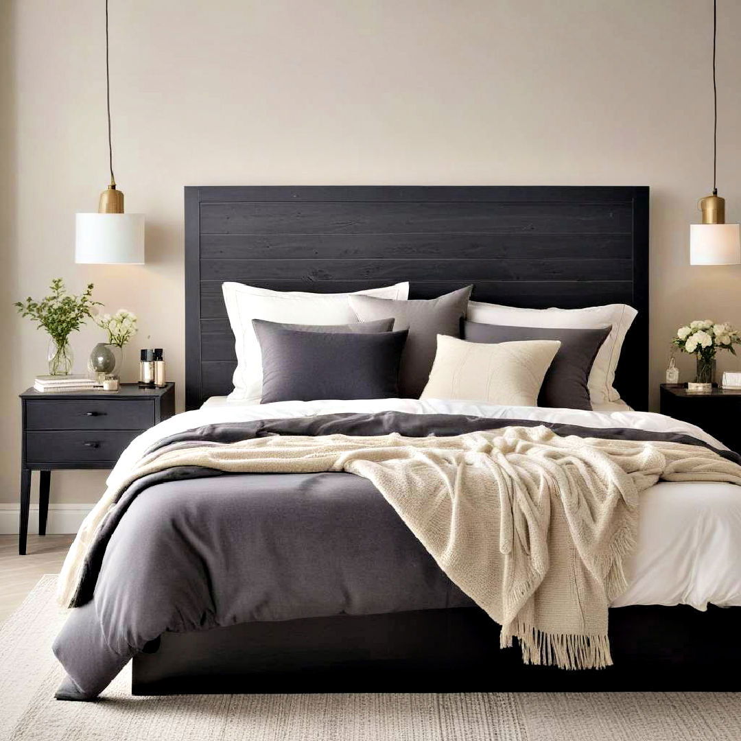 modern wooden black headboard - 15 Black Headboard Bedroom Ideas