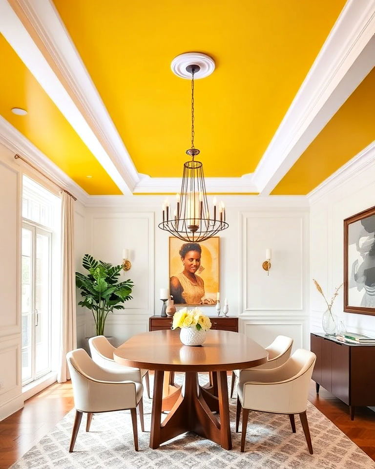 modern yellow ceiling ideas - 20 Yellow Dining Room Ideas
