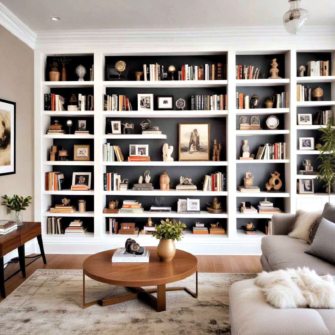 modest built in bookshelves - 40 living room decor ideas