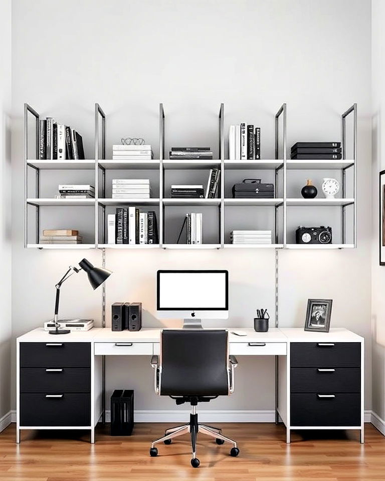 modular shelving system for modern office - 40 Modern Home Office Ideas