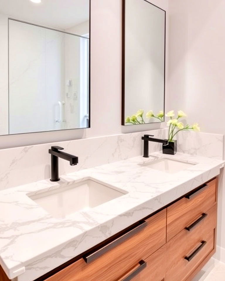 moisture resistant sleek quartz countertop - 20 Bathroom Countertop Ideas