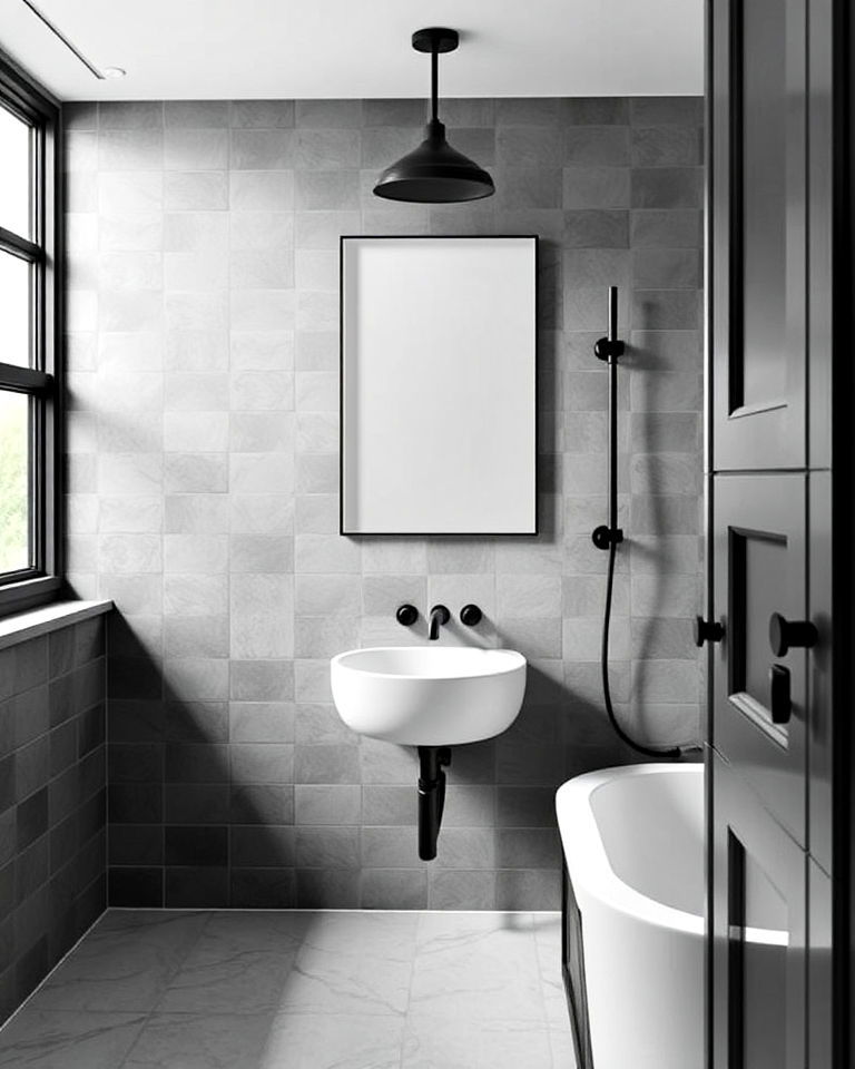 monochromatic bathroom with black fixtures - 15 Bathroom With Black Fixtures