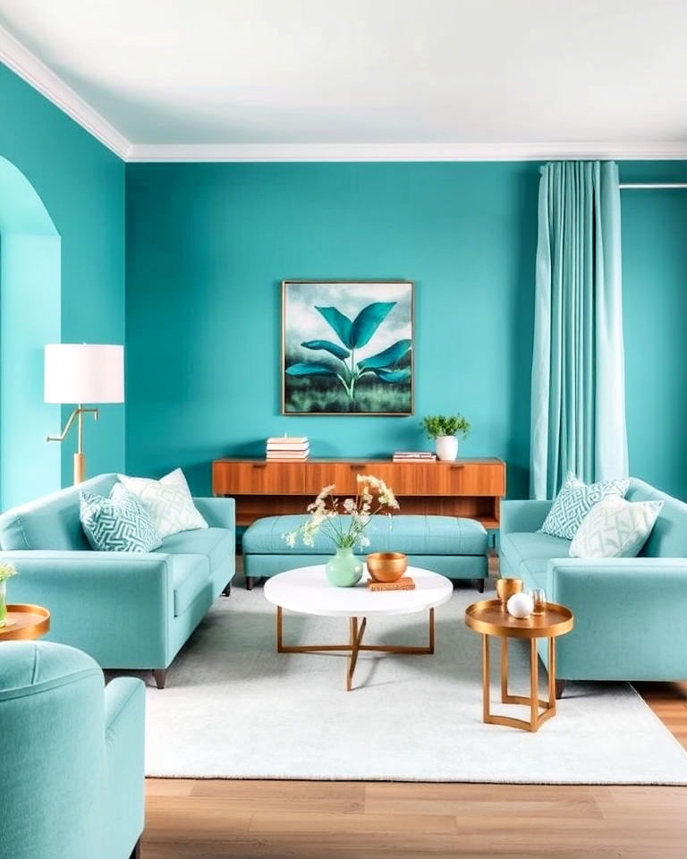 monochromatic blue green living room - 20 Blue and Green Living Room Ideas