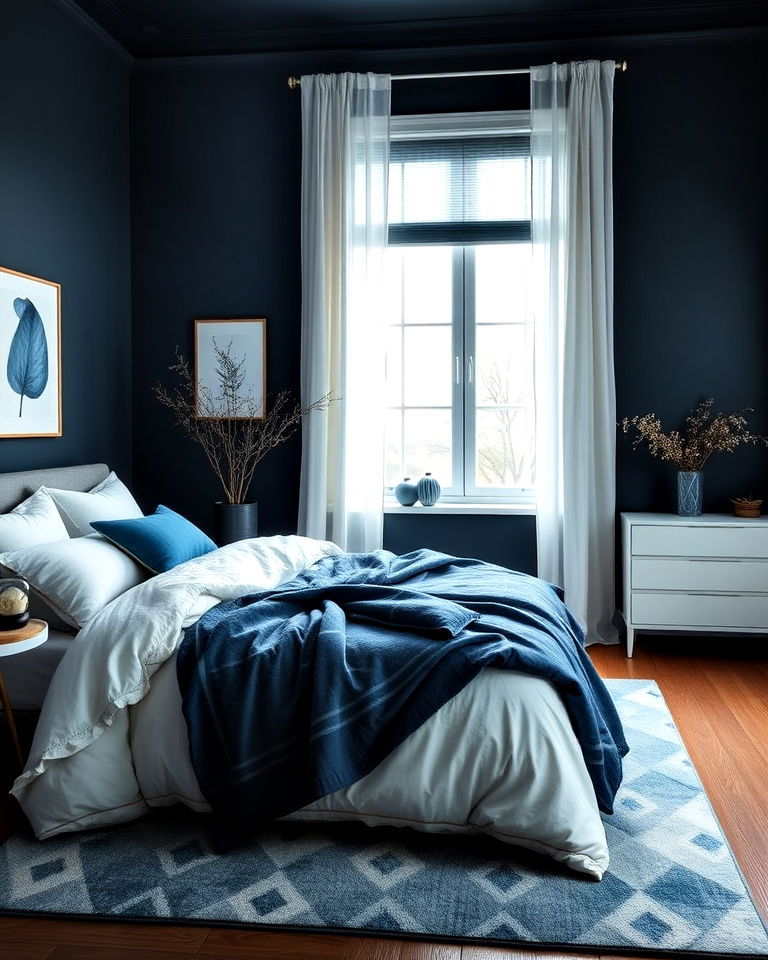 monochromatic blue palette for bedroom - 30 Dark Blue Bedroom Ideas