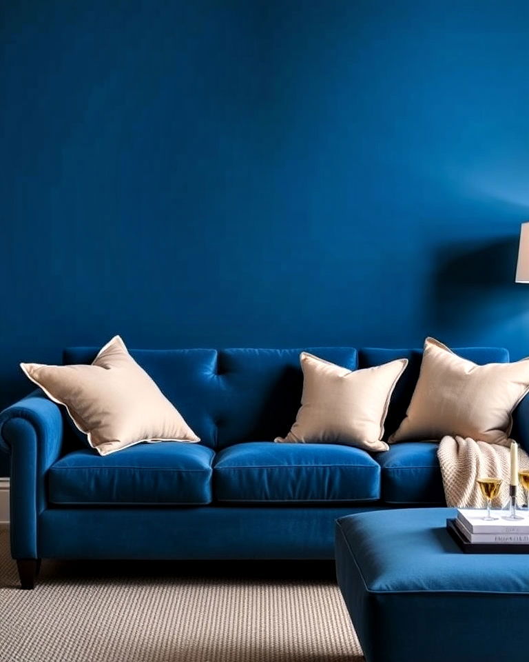 monochromatic blue with beige accent ideas - 20 Blue and Beige Living Room Ideas