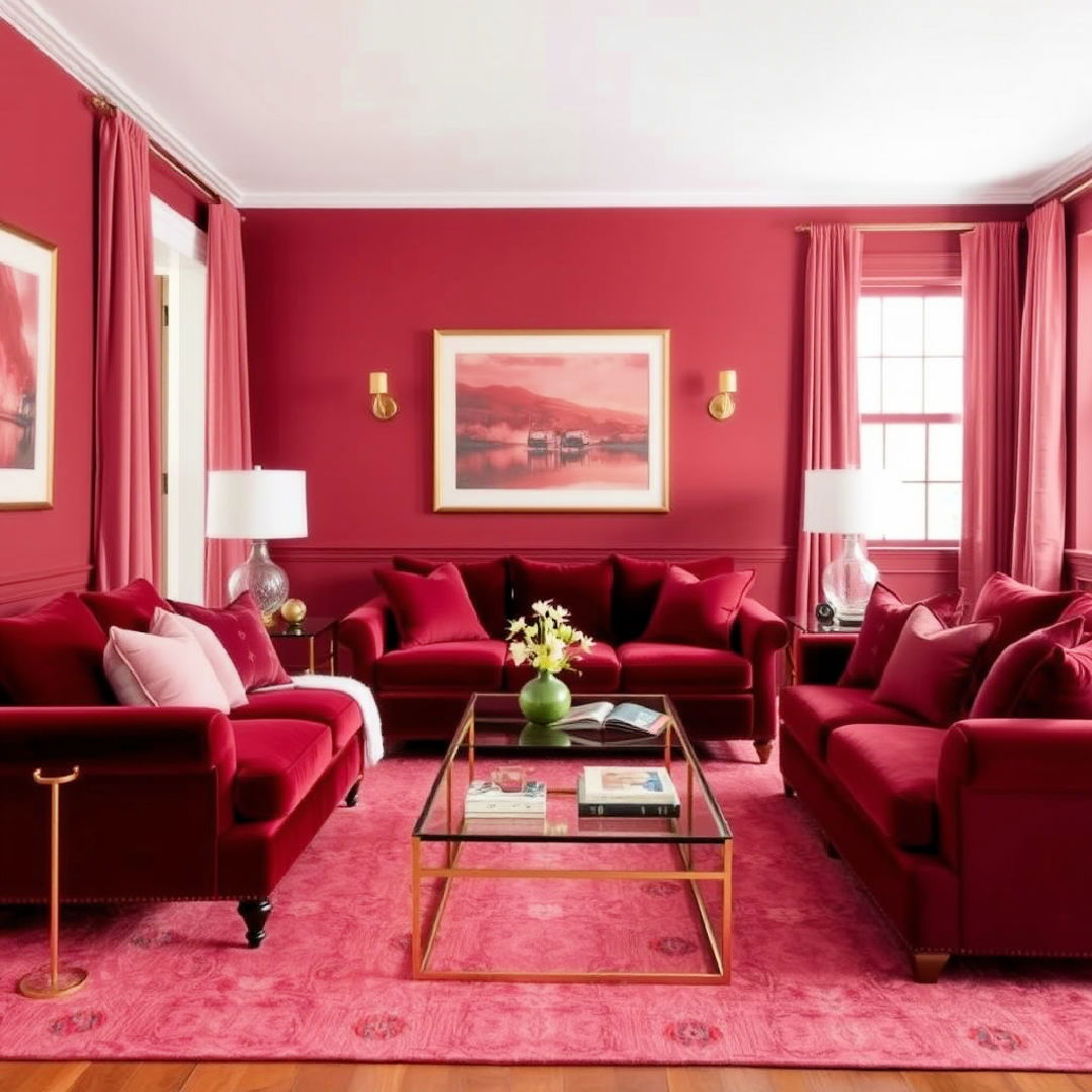 monochromatic burgundy living room - 25 Monochromatic Living Room Ideas