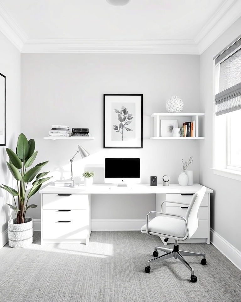 monochromatic color scheme for modern home office - 40 Modern Home Office Ideas