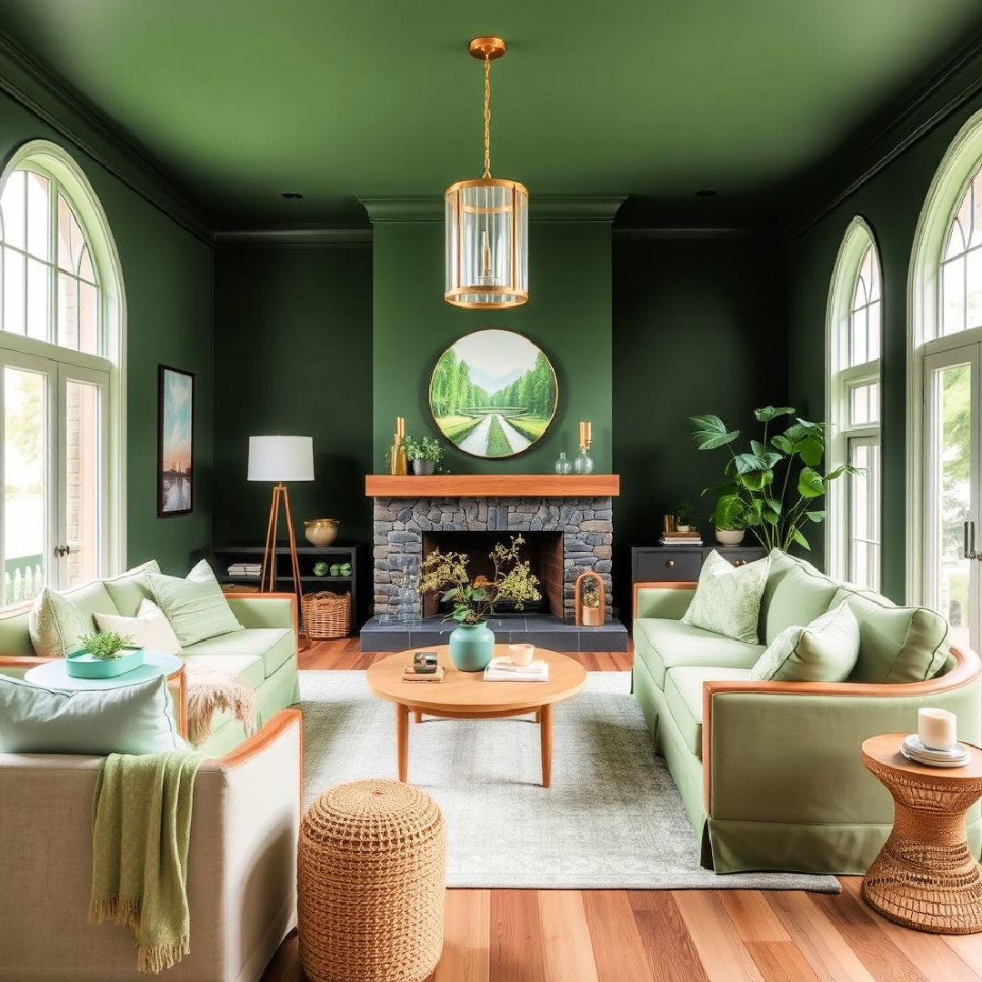 monochromatic forest green living room - 25 Monochromatic Living Room Ideas