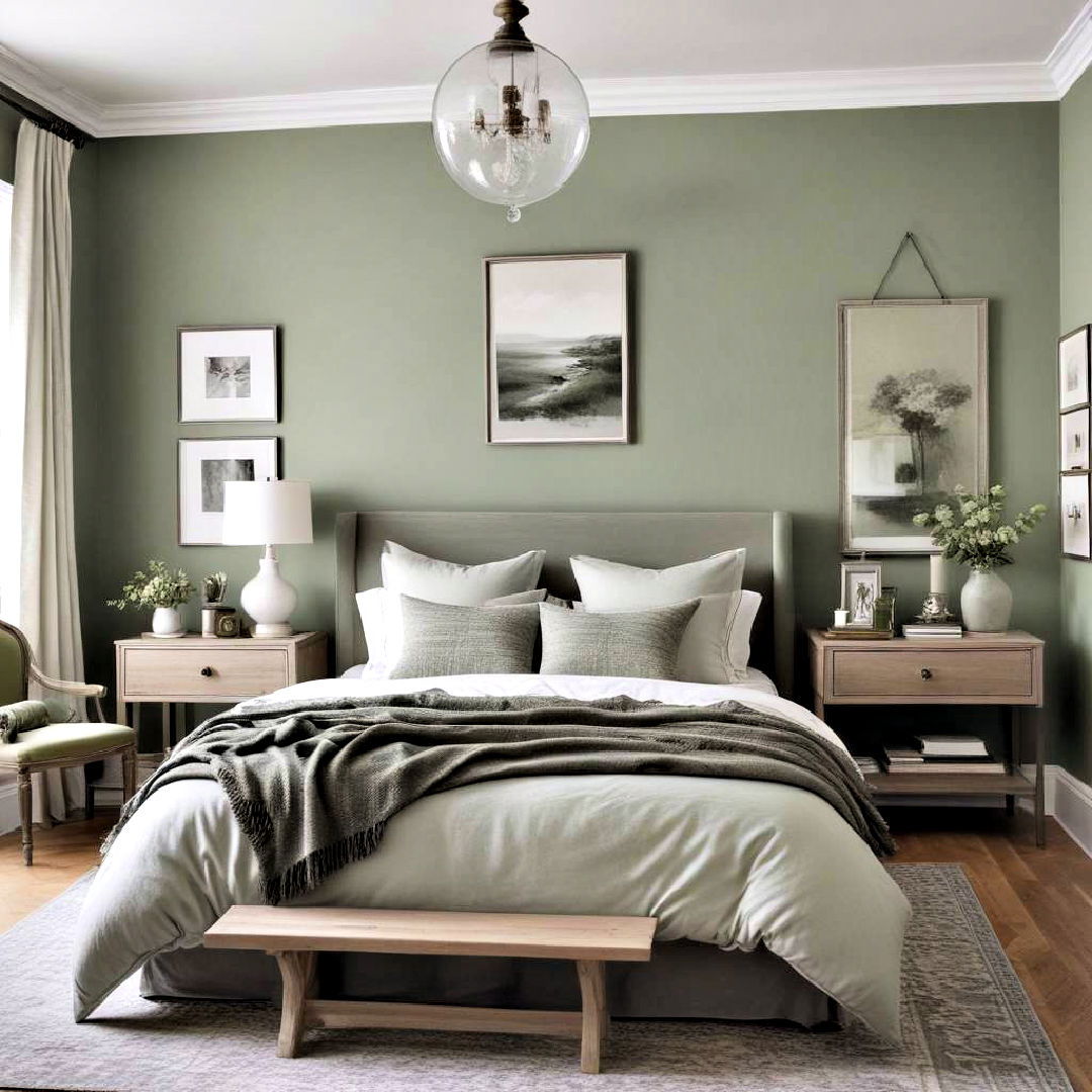 monochromatic harmony ideas - 25 Sage Green and Grey Bedroom Ideas