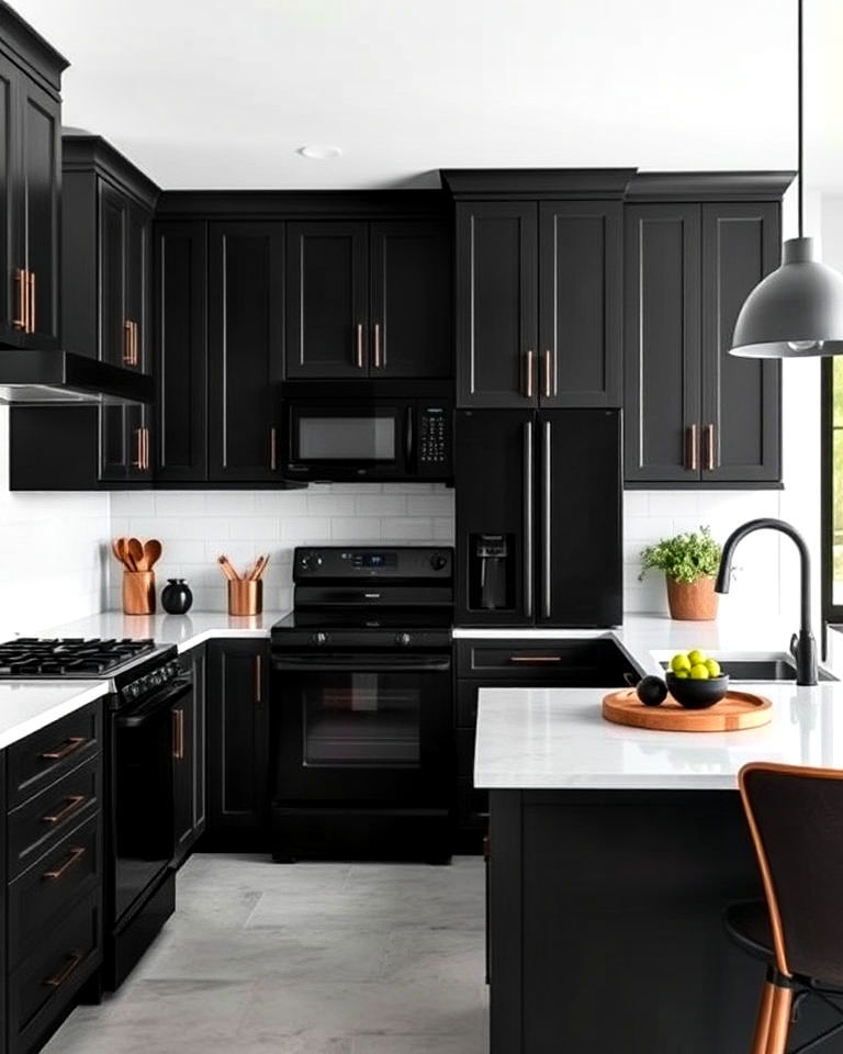 monochromatic look charcoal cabinets - 20 What Color Cabinets Go With Black Appliances