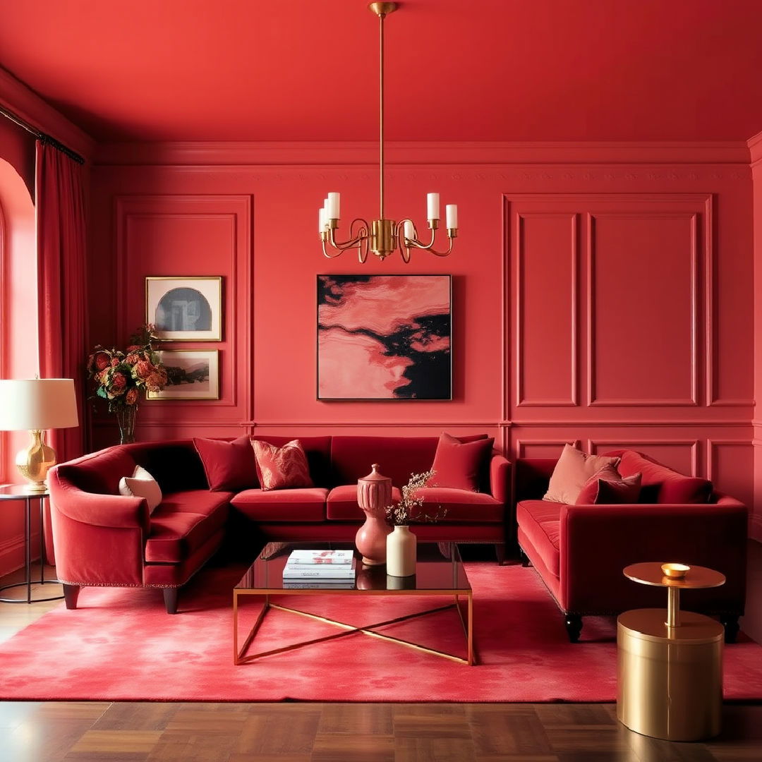 monochromatic red living room - 25 Monochromatic Living Room Ideas