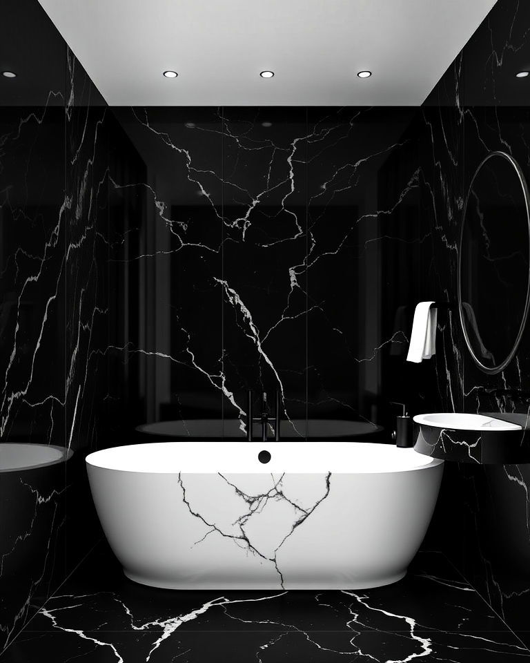 monochrome black marble bathroom - 20 Black Marble Bathrooms
