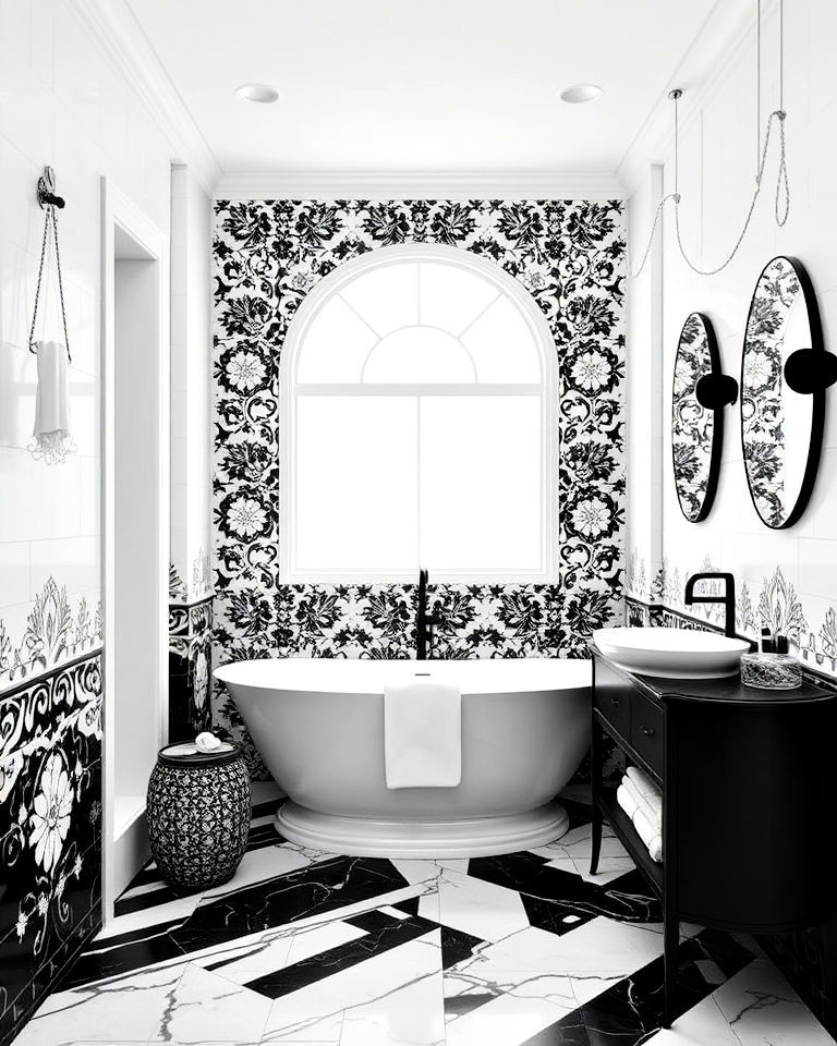 monochrome mosaic tiles to add artistic touch - 20 Black and White Bathroom Tile Ideas