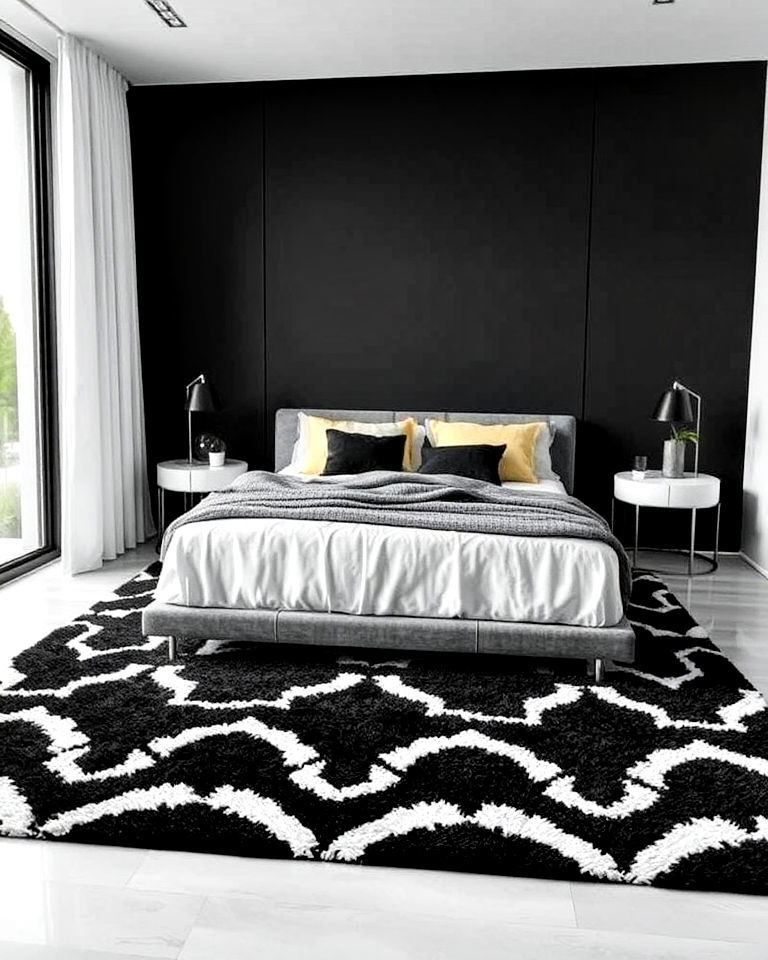 monochrome rug for minimalist look - 30 Bedroom Rug Ideas
