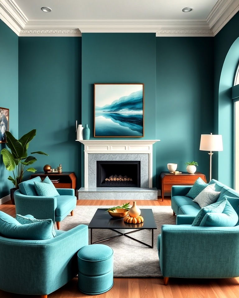 monochrome teal living room - 20 Teal Couch Living Room Ideas